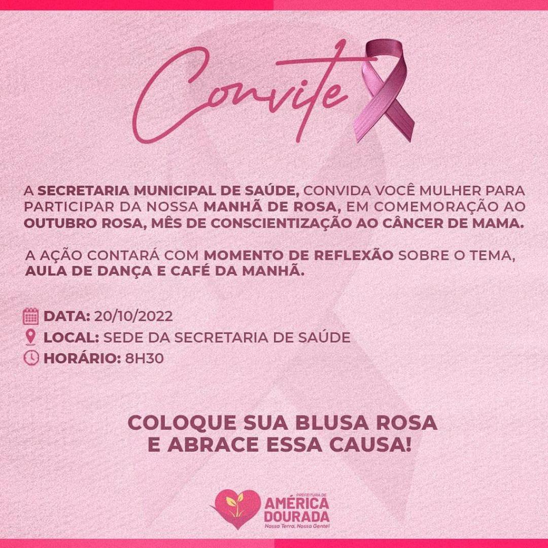 Atenção, Mulheres, próximo dia 20, quinta-feira, vai rolar o encontro da Manhã de Rosa,o mês de conscientização ao câncer de mama.