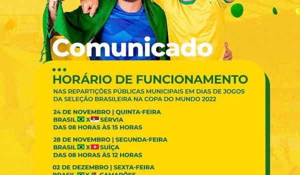 Horário diferenciado nas datas de jogos do Brasil na Copa...