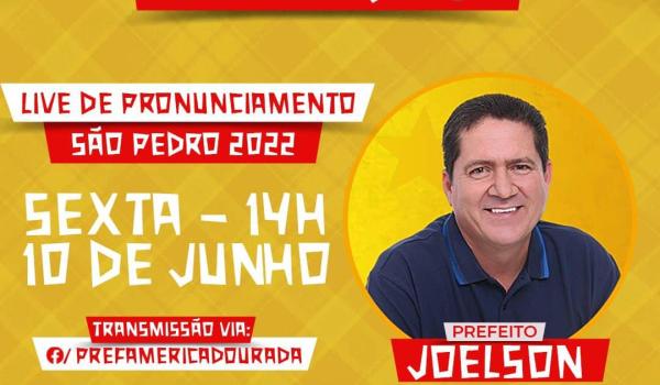 Prefeito Joelson do Rosário fará um pronunciamento na Página Oficial da Prefeitura no Facebook sobre os tradicionais festejos de São Pedro.