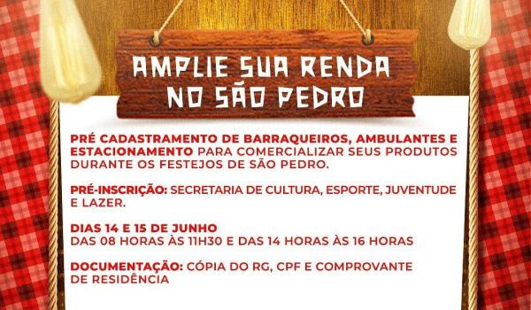 Prefeitura de América Dourada abre o pré cadastramento para ambulantes comercializarem produtos durante os festejos do São Pedro da Gente!