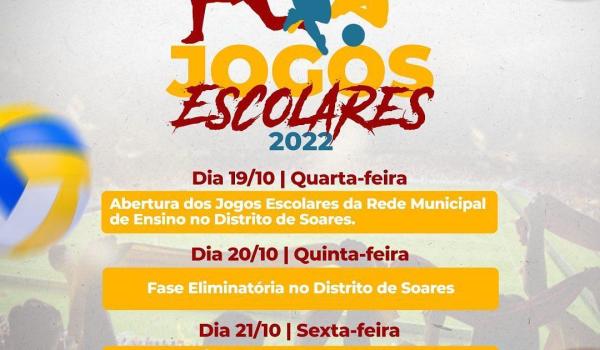 Próxima terça-feira, dia 19, os jogos escolares 2022 do nosso Município iniciará. Você não pode ficar de fora, venha prestigiar conosco.
