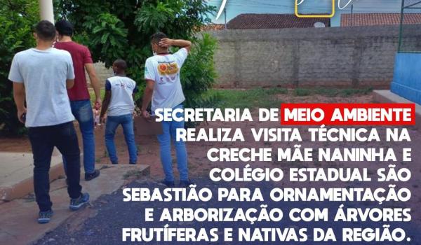 Secretaria de Meio ambiente realiza visita técnica na creche Mãe Naninha e Colégio Estadual São Sebastião para ornamentação e arborização com árvores frutíferas e nativas da região. Secretaria de Meio ambiente realiza visita técnica na creche Mãe...
